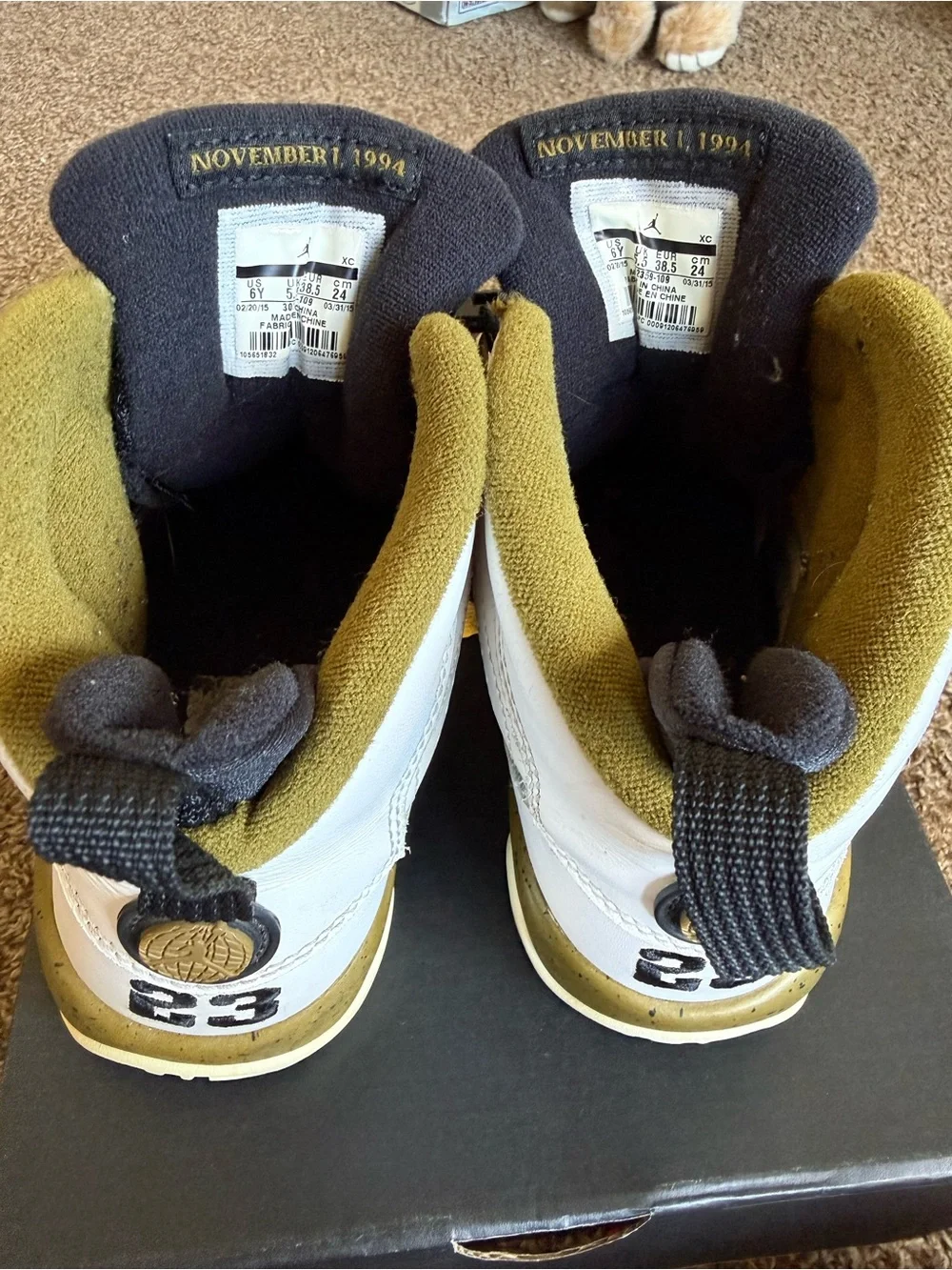 Jordan Kids' White and Olive High-Top Sneakers